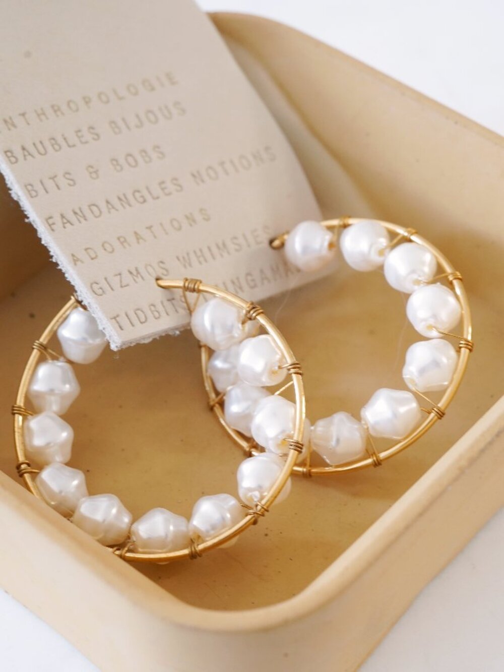 Anthropologie Pearl Hoop Earrings